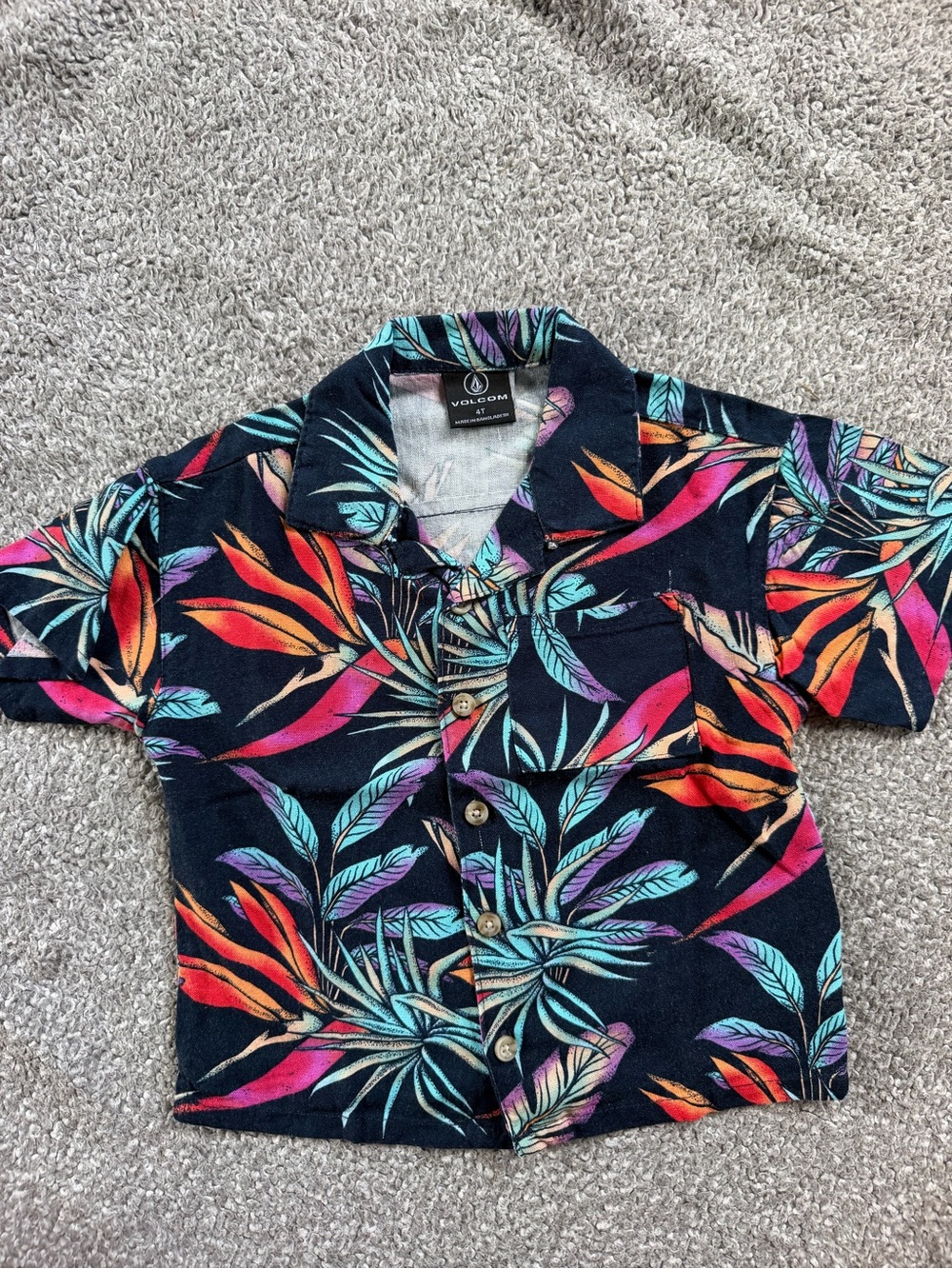 Volcom Boys' Black Tropical Print Button-Up Shirt - Multicolor